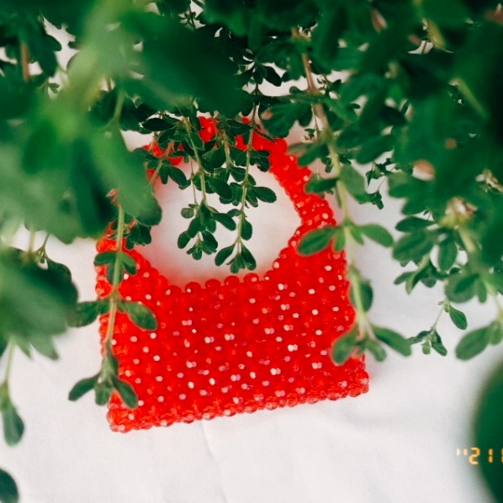 Red Mini Crystal Beaded Handbag